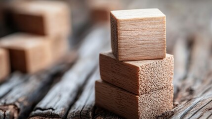 Poster - wooden blocks stacked in a vertical arrangement on a flat surface for educational or decorative purp