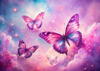 Poster - Pink Purple Abstract Watercolor Butterfly Wings, Dreamlike Fantasy Art