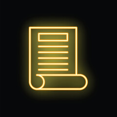 Poster - Bright yellow neon icon of a document, representing a business contract or educational material