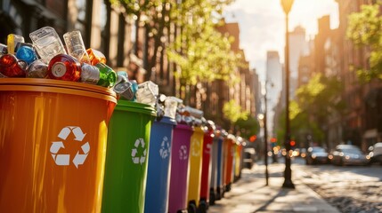Poster - Colorful Recycling Containers in Vibrant Urban Alley Promoting Environmental Sustainability