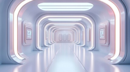 Poster - futuristic minimalist architectural corridor with glowing lighting and symmetrical design