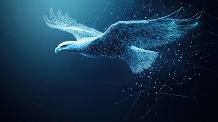Poster - Bird in flight against a backdrop of interconnected lines representing a network or technology concept