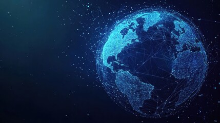Poster - Blue earth globe with network lines and dots representing global connectivity and communication