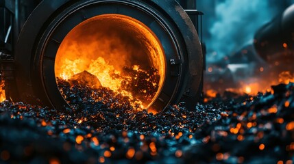 Poster - Intense Fiery Explosion with Blazing Flames and Scorching Molten Lava in Furnace or Volcanic Eruption