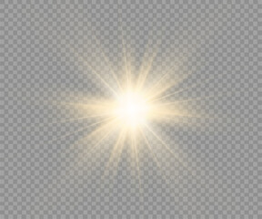 Wall Mural - light effects, glare, glitter, explosion, golden light, vector illustration. shining golden stars.