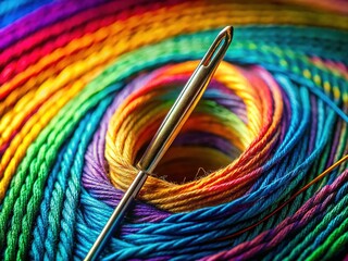 Wall Mural - Extreme Close-up: Black Thread Passing Through Needle Eye - Macro Stock Photo