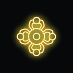 Poster - Glowing neon icon of people collaborating around a central idea, representing teamwork and collective brainstorming
