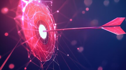 Poster - Red arrow with glowing light effect on a dark background for directional guidance or navigation