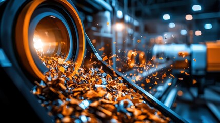 Poster - Intense Sparks Igniting in Industrial Factory or Workshop with Glowing Machinery and Equipment