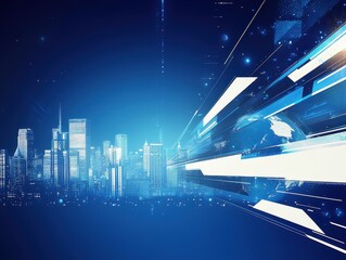 Aufkleber - Abstract Futuristic Cityscape Digital Network Connection