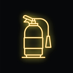 Poster - Glowing yellow neon icon of a fire extinguisher on a black background