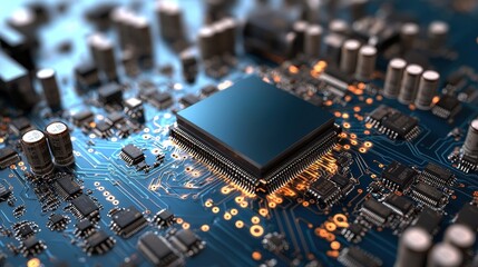 Poster - Close-up of a computer circuit board featuring various electronic components and connections