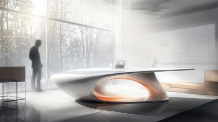 Poster - Futuristic Organic Glass Table in Modern Minimalist Interior Design Concept