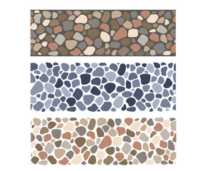 Wall Mural - cobblestone seamless borders set, stone texture. vector abstract repeat background
