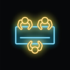 Poster - Business people team working together neon sign concept on brick wall background