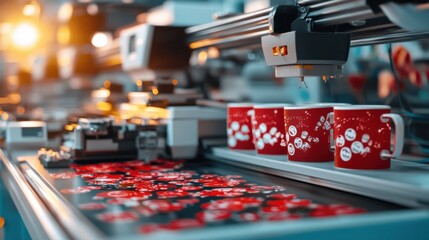 Poster - Automated production line with robotic arm and control panel in modern industrial factory