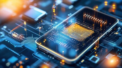 Poster - Intricate Semiconductor Circuitry and Microchip on Futuristic Motherboard with Glowing Circuits