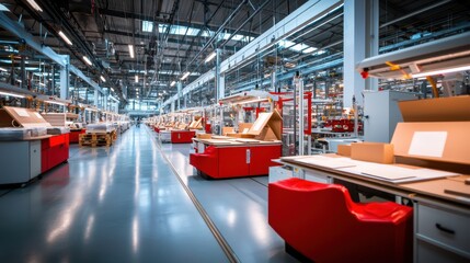 Poster - Bright and Organized Warehouse Interior with Shelves and Storage Equipment