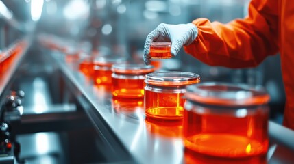 Poster - Scientist Conducting Chemical Experiment in Laboratory Using Flasks and Beakers