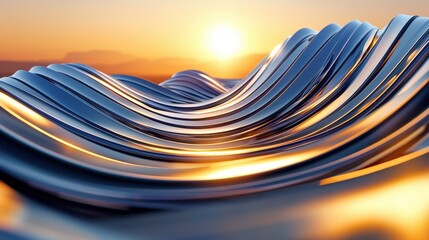 Poster - Mesmerizing Abstract Waves at Sunset Horizon