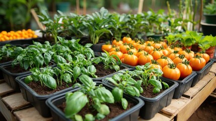 Poster - Freshly Grown Organic Vegetables and Herbs in Greenhouse Garden