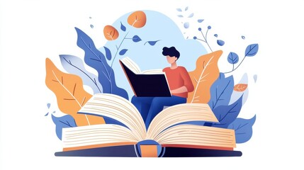 Poster - Student studying with laptop and books on desk in modern workspace