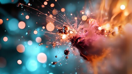 Poster - Close up view of a vibrant and colorful explosion of light against a dark background