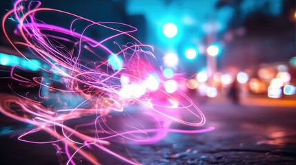 Poster - Abstract light blur creating a dynamic movement effect in a dark background for artistic design