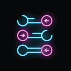 Poster - neon arrows pointing in opposite directions and connected by lines on a dark background