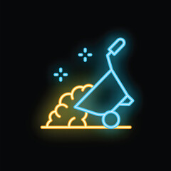 Poster - Neon sign depicting a wheelbarrow carrying a brain, symbolizing the transportation of innovative ideas