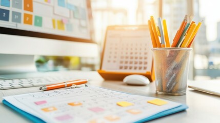 Poster - Organized and Productive Workspace with Stationery Supplies