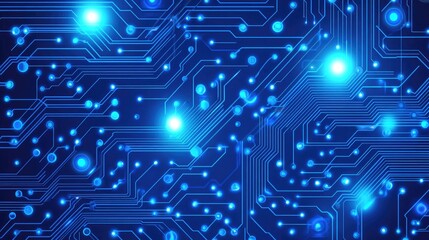 Poster - High-resolution image of a circuit board with blue light effects, representing tech and innovation