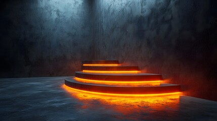 Poster - Sleek Futuristic Metallic Podium Under Soft Lighting for Product Presentation Concept