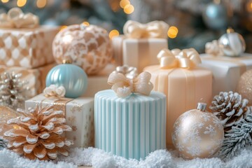 Wall Mural - christmas presents and decorations creating a festive atmosphere