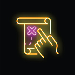 Wall Mural - Neon sign icon of a hand indicating a location on a treasure map