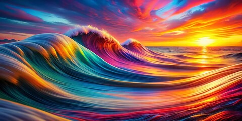 Poster - Abstract Colorful Wave Background: Modern Digital Art, Vibrant Technology Design