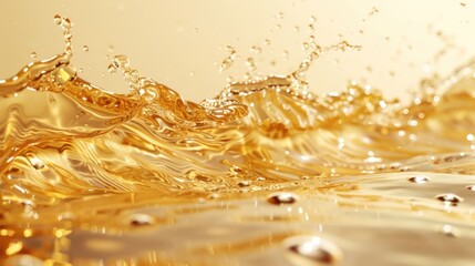 Poster - Golden liquid splashing dynamically against a shimmering background, evoking luxury and freshness