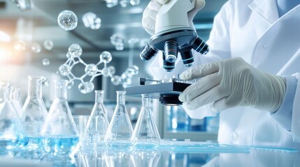 Poster - Microscope and scientific laboratory equipment for chemistry or biology research