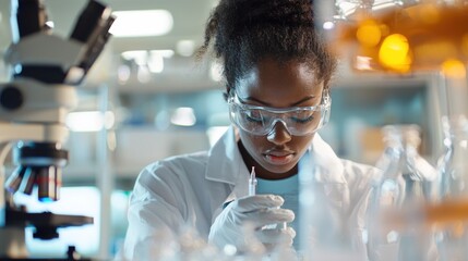 Poster - Scientist Examining Sample Under Microscope in Laboratory