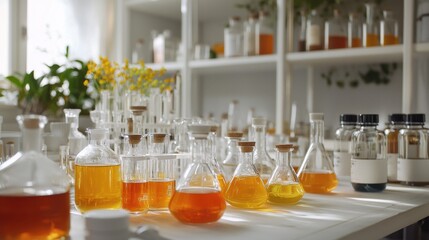 Poster - Assortment of Laboratory Glassware and Equipment on Display Shelves
