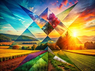 Poster - Abstract Double Exposure: Modern Geometric Shapes & Vibrant Colors - Stock Photo
