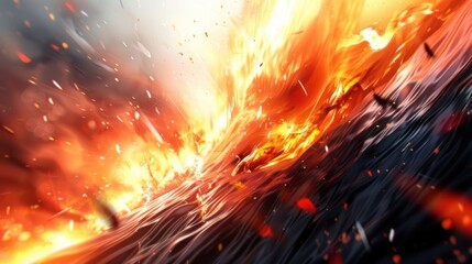Poster - Fiery wave crashing against dark ocean surface, creating dramatic contrast and motion