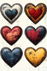 Canvas Print - A set of four different colored hearts on a white background, perfect for various occasions and celebrations