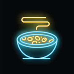 Sticker - Neon sign depicting a steaming hot bowl of soup, perfect for restaurants and food businesses