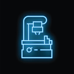 Poster - Blue neon icon of a 3d printer creating a prototype object