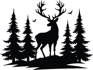 Naklejka na meble Silhouette of a deer with pine trees and forest scenery.rainder and forest scenery