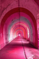 Poster - a pink tunnel with a red light at the end