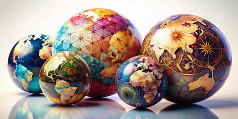 Poster - Abstract Globe Designs: White Background Stock Photo - Global Concepts & Futuristic Art