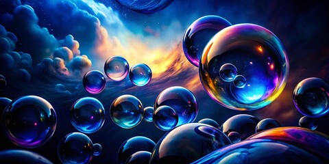 Poster - Silhouette Bubbles Abstract Background - Black Blue Swirling Design