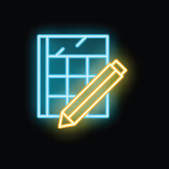 Poster - Glowing blue calculator with a yellow pencil symbolizing accounting, finance, and business operations